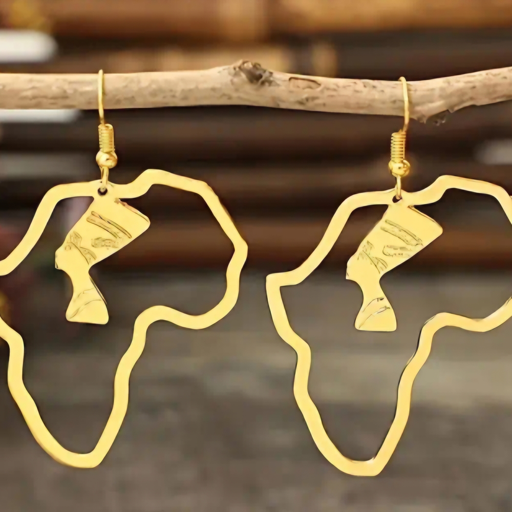 Gold African Continent Silhouette Earrings